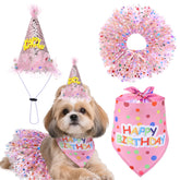 Bandana de cumpleaños de Hpmjz en rosa, ideal para fotos festivas del perro.