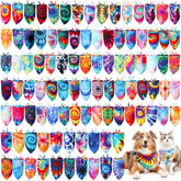 Bandanas Huhumy con patrones teñidos multicolor, triangulares para perros, fáciles de vestir.