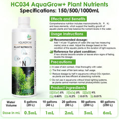 Hygger CO2 HC034 dosis 1ml por 40 litros simplifica la nutrición diaria.