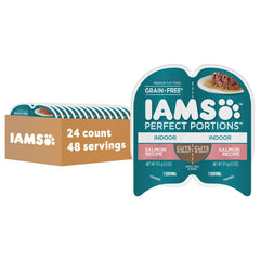 IAMS Perfect Portions salmón en bandeja, porciones fáciles de servir para control de raciones.