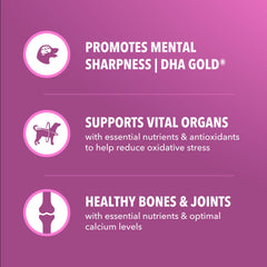 DHA Gold supports mental and visual sharpness in senior dogs.