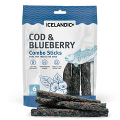Icelandic+ Bastones con bacalao y arándano; empaque de 2oz; snack natural para perros