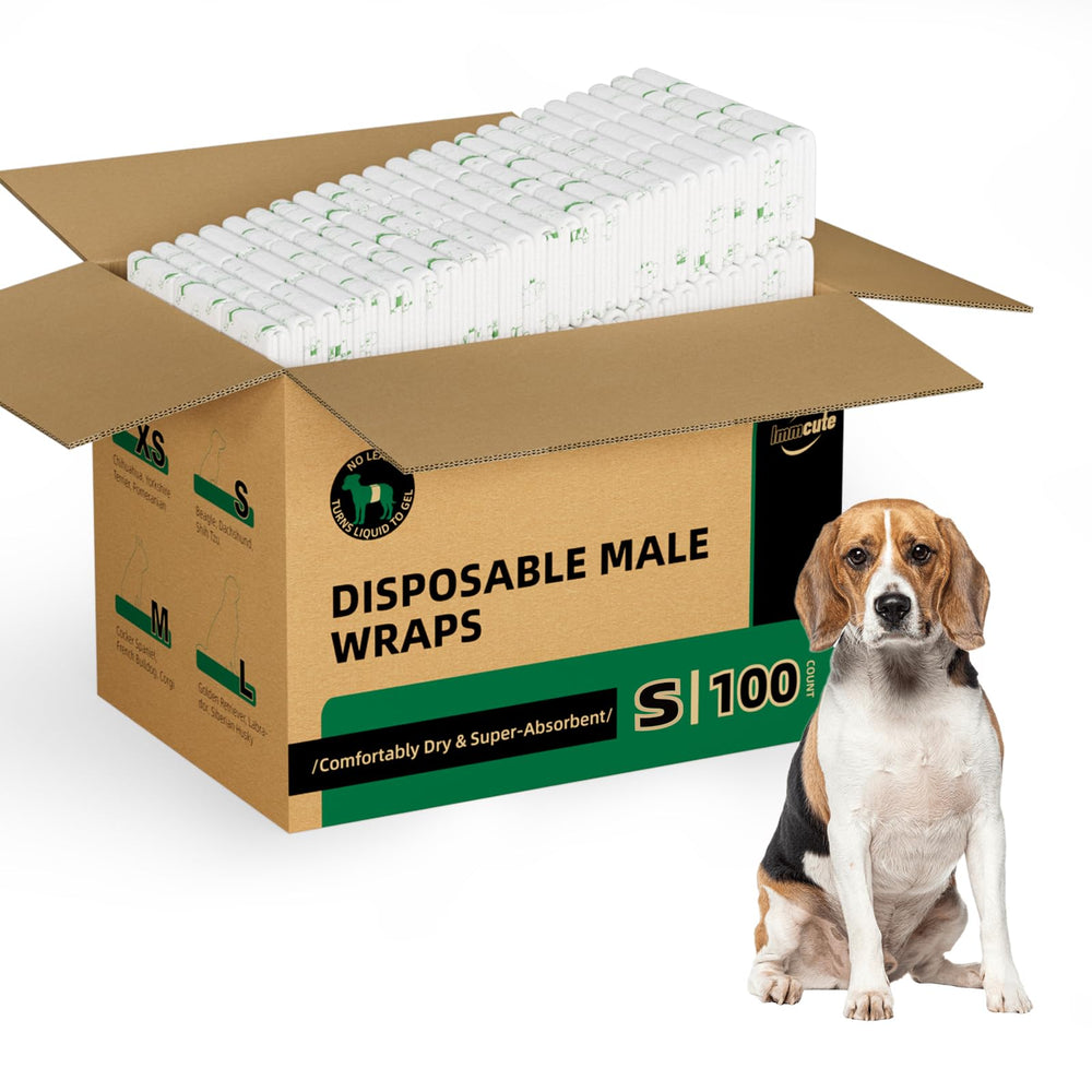 IMMCUTE panales para perros macho, 100 unidades, ajuste cómodo para uso diario.