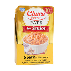 INABA Churu Entrée Paté Senior en envase individual, porciones fáciles de servir para control de raciones.