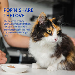 Vitamina E y Taurina en INABA Churu Pop'N Serve para fortalecer la salud felina.