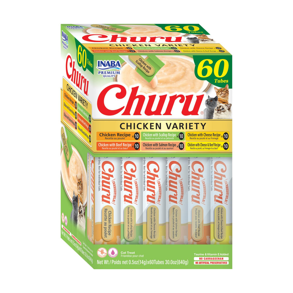 INABA Churu puré cremoso en tubo para gatos, ideal como premio sabroso.