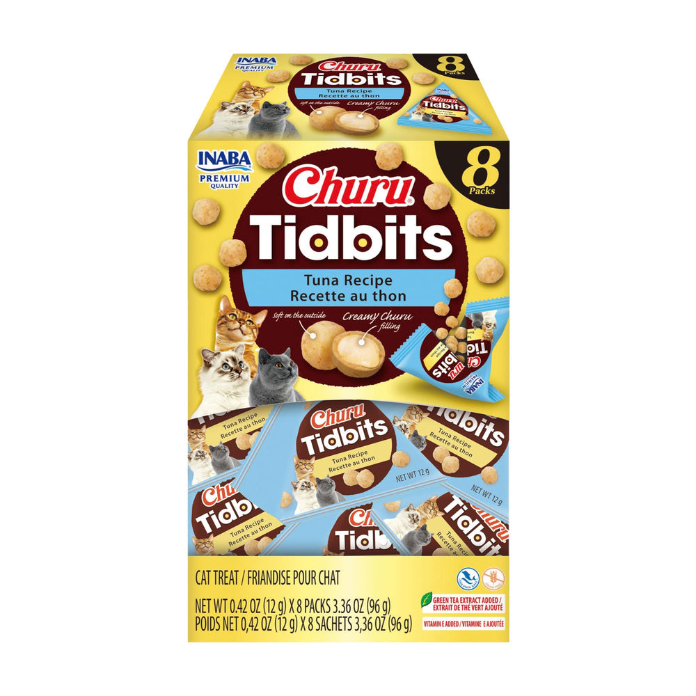 INABA Churu Tidbits en empaque de 8 unidades para snacks diarios de gatos