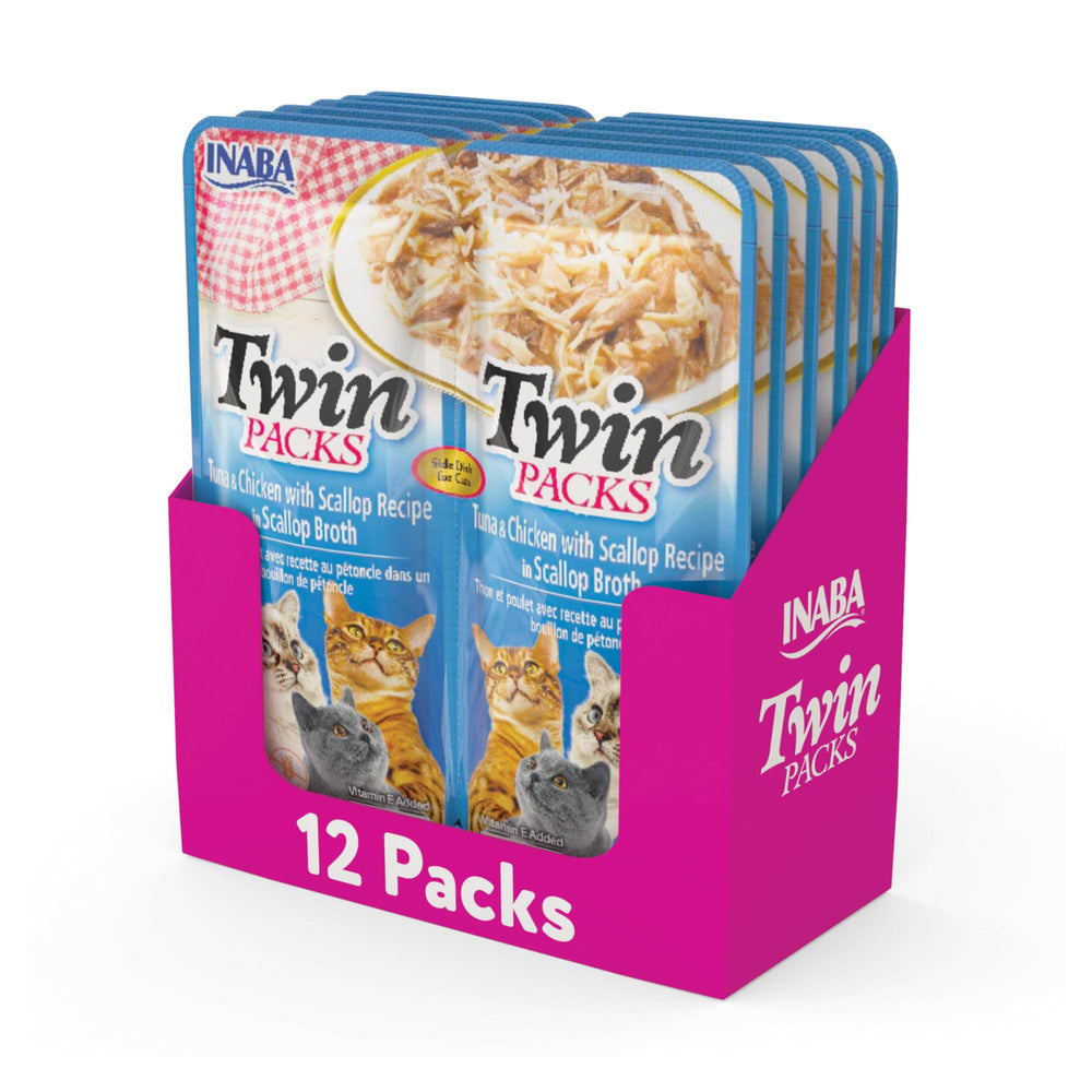 INABA Twin Packs con sabor Atún y Pollo en Caldo, topper sabroso para la comida húmeda