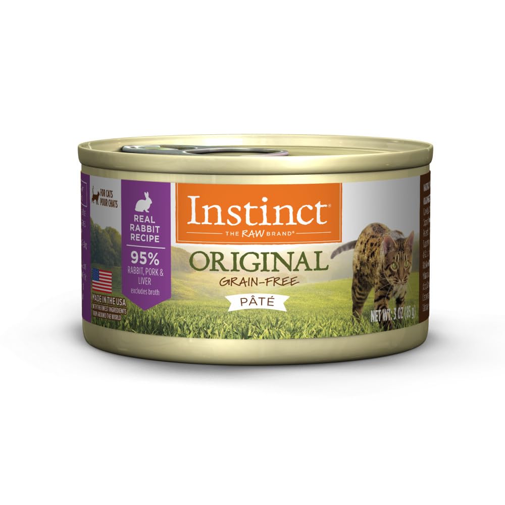 Instinct Original sin-granos conejo-pate lata 3oz: proteína animal alta para gatos activos.