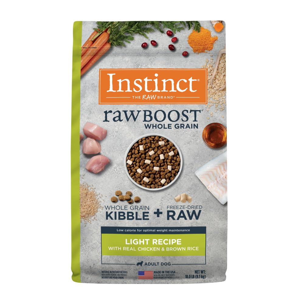 Instinct Raw Boost Light en bolsa de 18 lb para dieta diaria de perros.