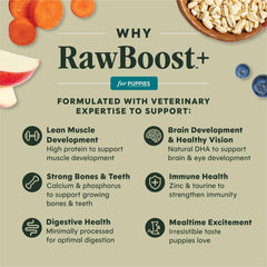 Instinct RawBoost cachorros con pollo real y arroz integral para digestión equilibrada.