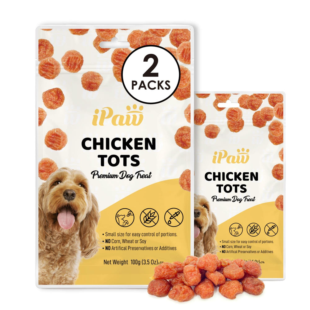 iPaw Chicken Tots empaque: presentación clara para almacenamiento y compra