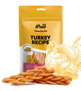 iPaw golosinas de pavo, palo trenzado, ideal para entrenamiento diario y masticación segura.