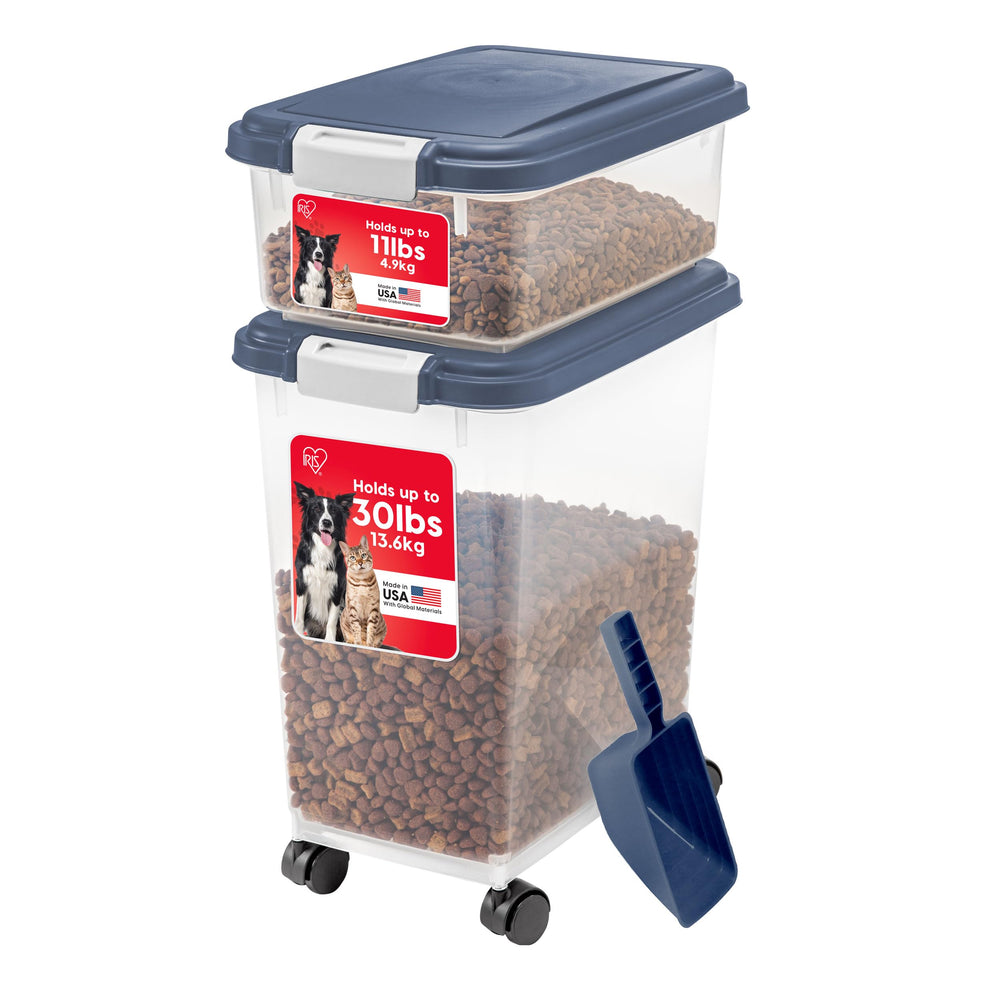 Contenedor IRIS USA de 33 Qt para comida de perros, mantiene frescura y orden.