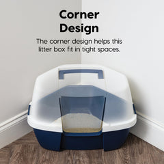 IRIS USA caja esquina para gatos, puerta flap facilita acceso y limpieza diaria.