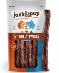 Jack&Pup Bully Twists: palitos de 12 pulgadas para perros, masticación prolongada.