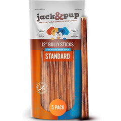 Jack&Pup palitos de 12 pulgadas en paquete de 5 para perros medianos y grandes.