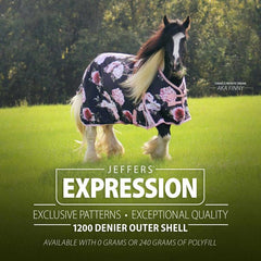 Jeffers Expression Tejido exterior 1200D resistente, muestra durabilidad para caballos activos.