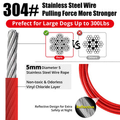 Jenico cable para perros de 30 ft con gancho giratorio, ideal en patios amplios.