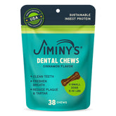 Jiminy's canela: empaque visible para limpieza dental y aliento fresco.