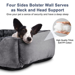 JOEJOY cama para perro rectangular, diseño con bordes altos para apoyo de la cabeza.