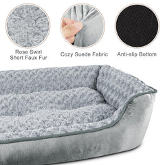 Cama rectangular de perro JOEJOY gris lavable en máquina para limpieza.