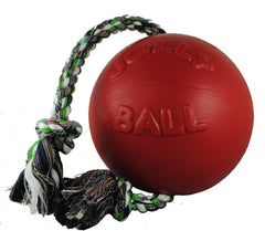 Jolly Pets Romp-n-Roll cuerda y pelota para perros, ideal para juego interactivo.