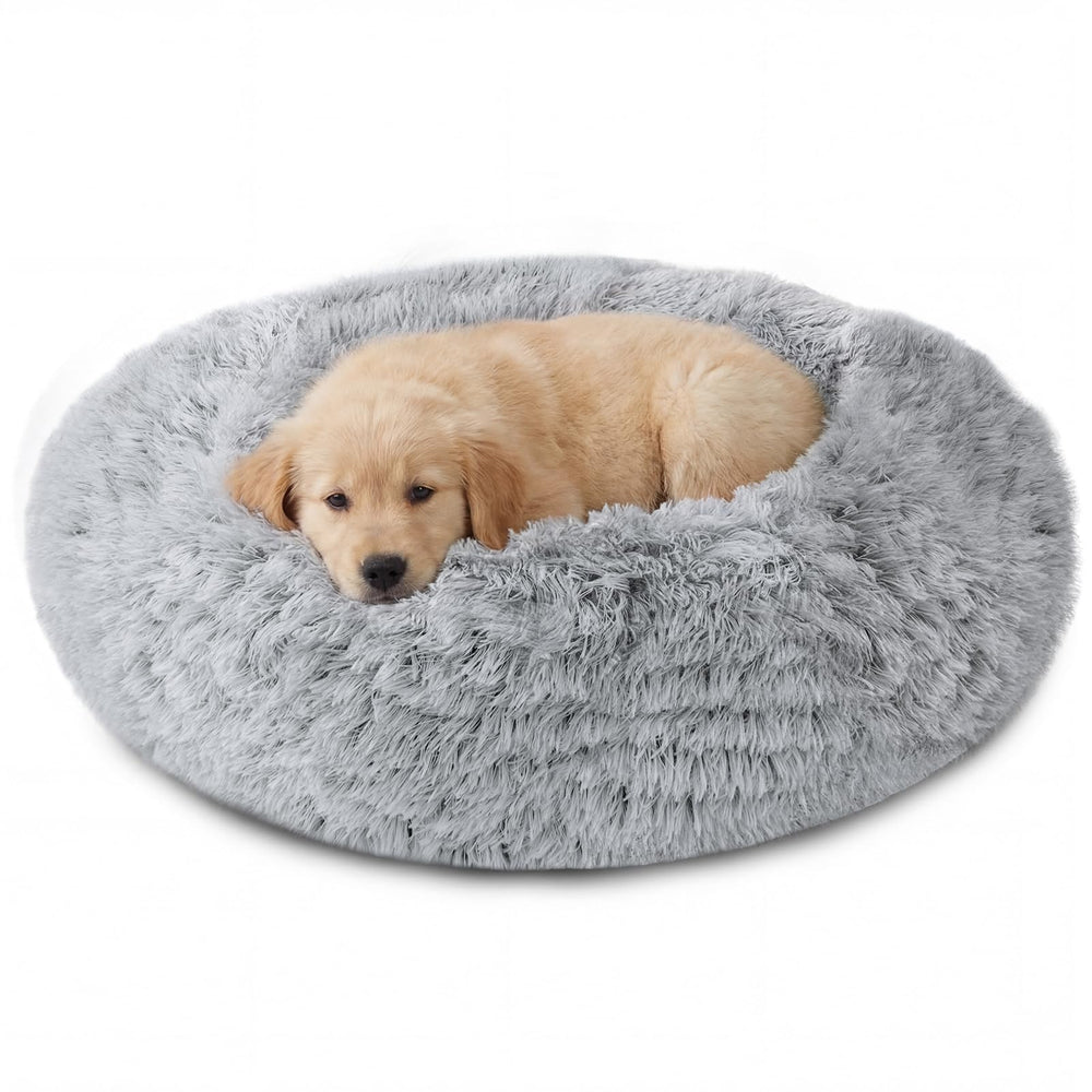 Cama para perro JOLLYVOGUE en forma de dona con borde elevado para soporte de cabeza