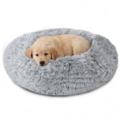 Cama para perro JOLLYVOGUE en forma de dona con borde elevado para soporte de cabeza