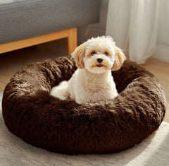 Cama redonda JOLLYVOGUE para perros, suave y calmante para descanso relajado.