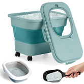 Juexica Contenedor colapsable para arena de gato con ruedas, fácil de mover.