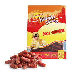 Jungle Calling Salchicha de Pato blanda, empacada, fácil de masticar para perros pequeños.