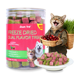 Just Try premios para gato con pollo deshidratado, ideal para entrenamiento y snack saludable.
