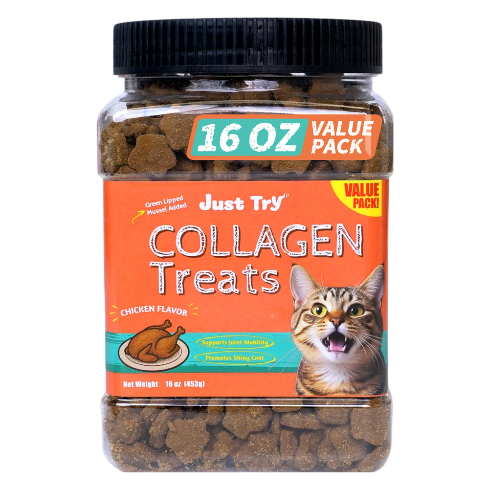 Just Try Premios de Gatos Colágeno, frasco para cuidado articular