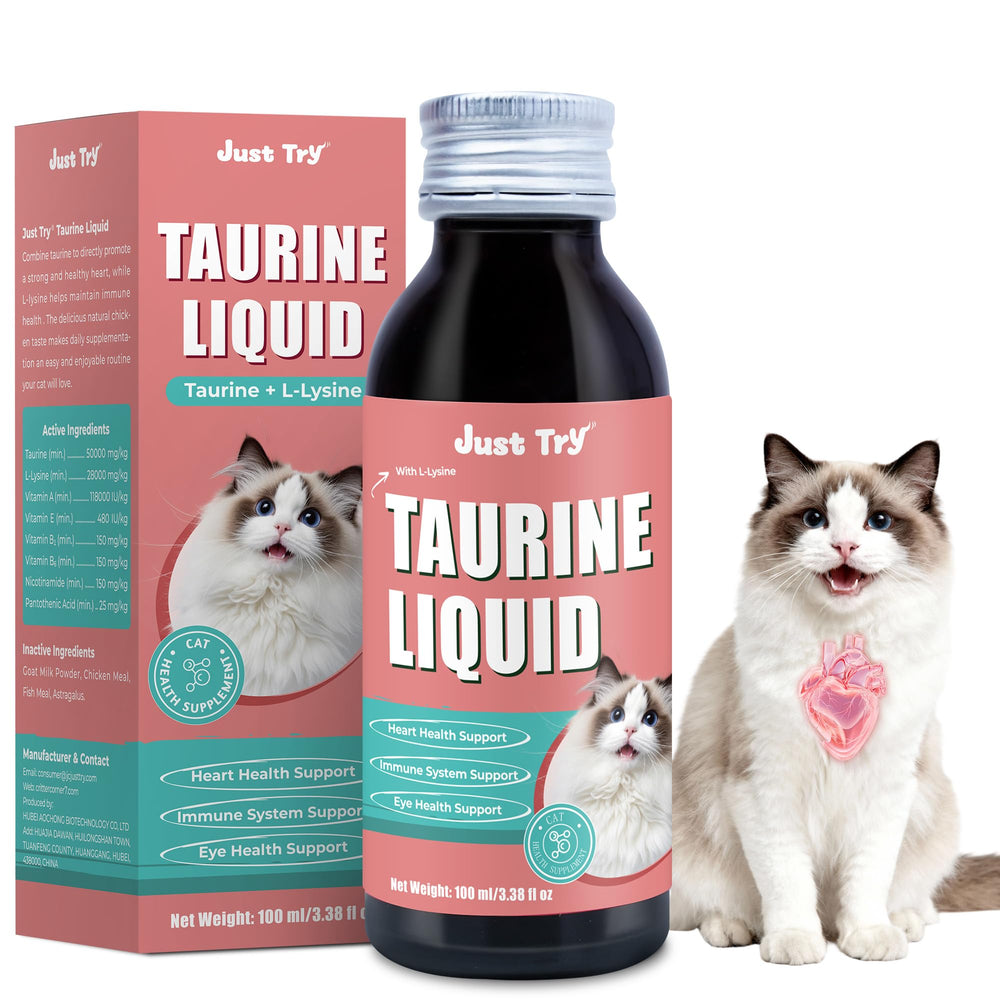Just Try Taurina y Lisina para Gatos: frasco con solución óptima.