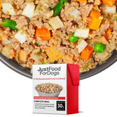 JustFoodForDogs envase-tetra-pak sin conservantes, almacenamiento práctico para viajes y casa.