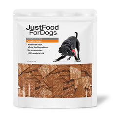 JustFoodForDogs pumpkin treat front packaging highlights human-grade ingredients