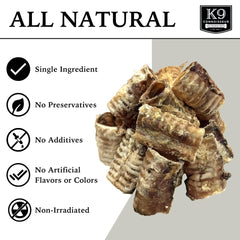 K9 Connoisseur tráquea de res con alto contenido de proteína para perros activos.