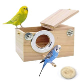 Nido kathson para periquitos, exterior de madera natural, seguro para aves.