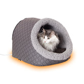 K&H Thermo-Pet Cave cama para gatos gris, refugio suave y cálido.