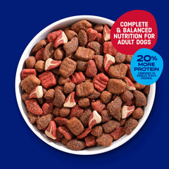 Kibbles 'n Bits Triple Steak ingredients label highlights beef-based protein.