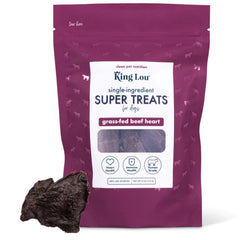 King Lou Pets jerky de corazón de res para perros, snack proteico natural.