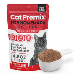 Know Better: bolsa visible, alimento casero para gatos, fácil de usar.