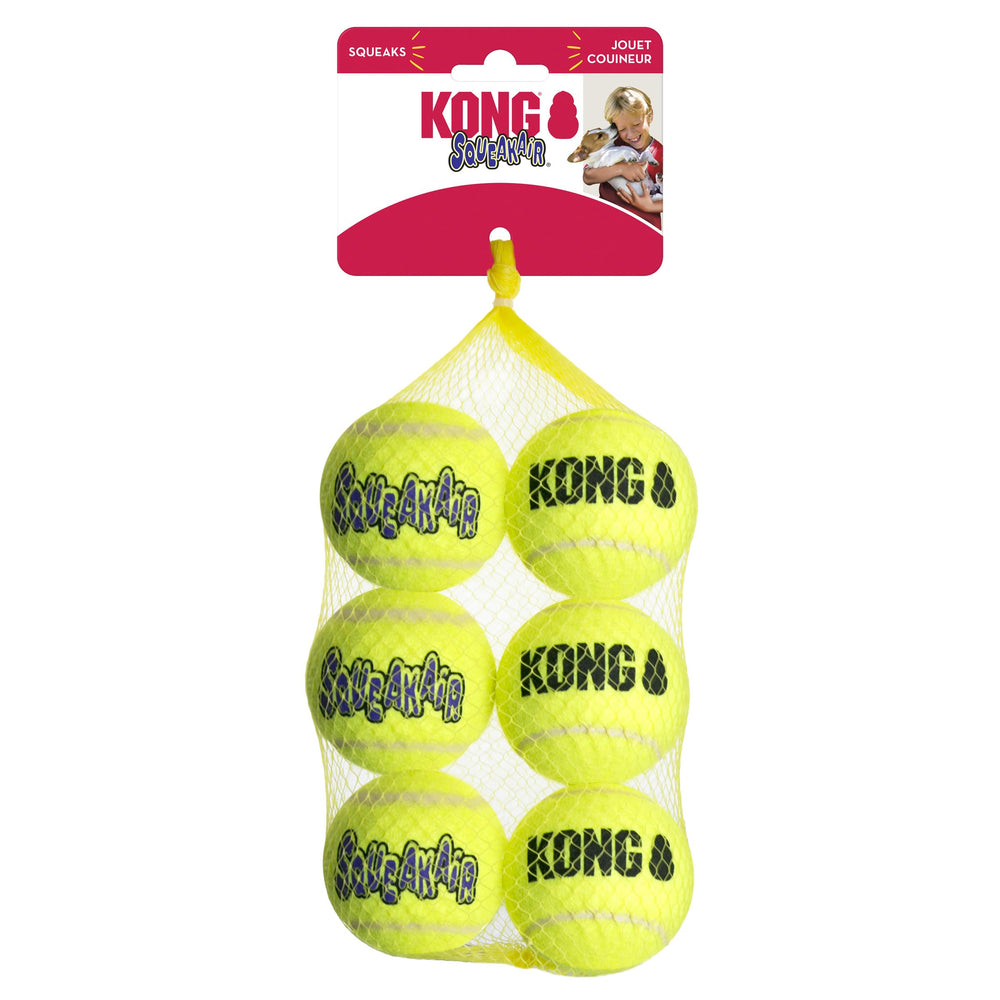 KONG Air Dog con chirriador, pelota de tenis para perros, juego activo en casa.