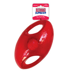 KONG Jumbler Football con asas para recoger y lanzar fácilmente.