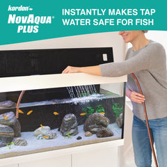 Kordon Novaqua Plus, etiqueta con inmunizadores y vitaminas para peces.
