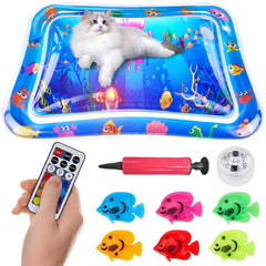kowgical alfombra-agua gato pez flotante con luces mejora la estimulación lúdica