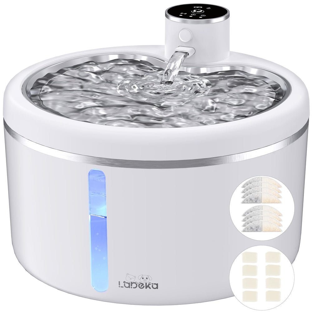 LABEKA bebedero para gatos inalambrico con bandeja de acero, agua fresca siempre disponible