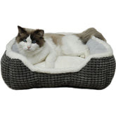 Cama Laojin Balhen para mascotas, diseño cuadrado gris, descanso suave y lujoso.