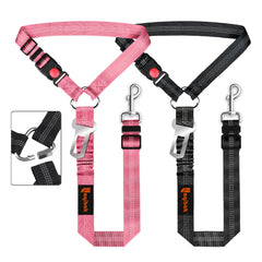 Laqibak cinturon-perro-auto 3-en-1 rosa, opción versátil para viajes seguros.